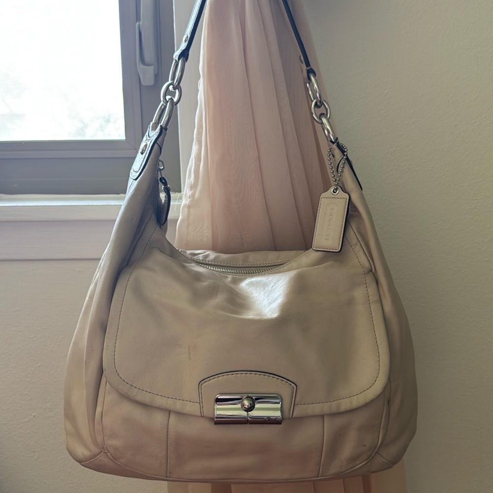 COACH Ivory Kristin Leather Crossbody Hobo Bag